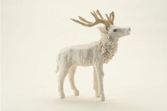 Decorative stag standing, white with collar