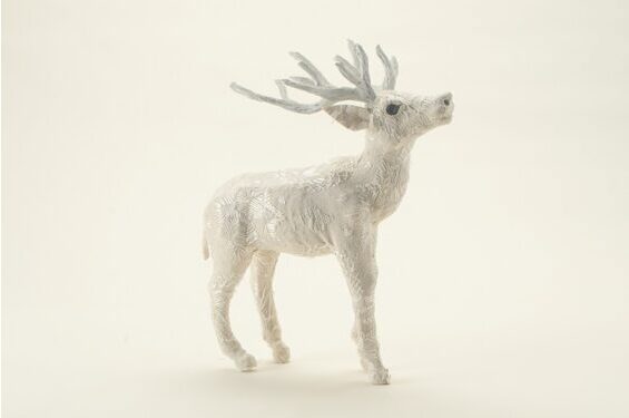Decorative stag standing, white embroidered