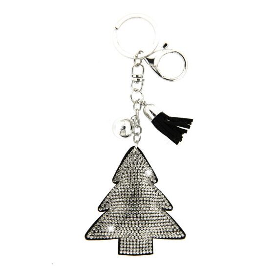 Key fob fir tree, silver/crystal/black