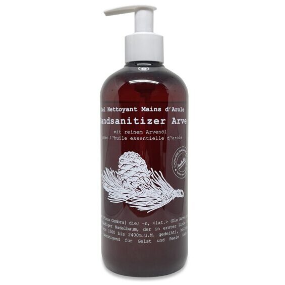 Hand cleansing gel with pure Swiss stone pine oil 500ml