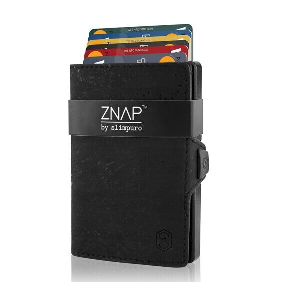 Portefeuille ZNAP liège cuir noir pour 12 cartes