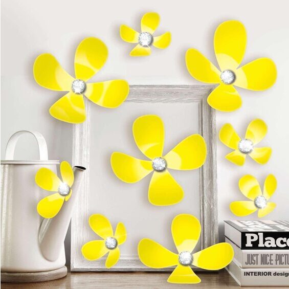 Walplus Wall Tattoo Crystal 3D Flowers yellow with Swarovski crystals