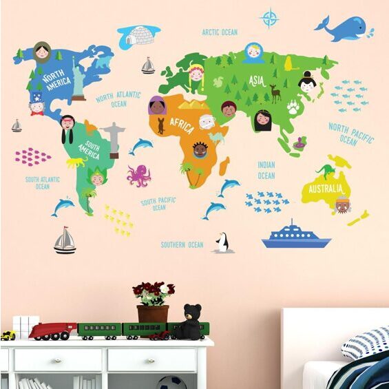 Wall Tattoo Colourful Nursery World Map Wall Sticker