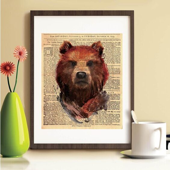 Walplus Wall Tattoo Bear Newspaper Animal Poster