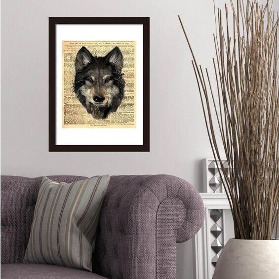 Walplus Wand-Tattoo Wolf Newspaper Animal Poster