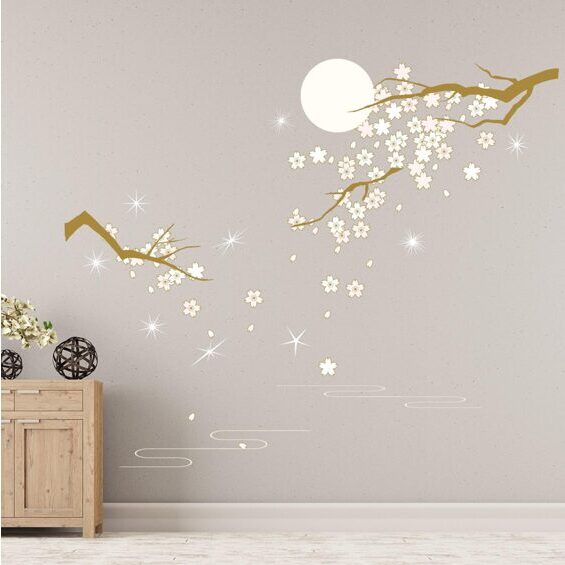 Walplus Wall Tattoo Crystal Blosom Flowers under Moonlight with Swarovski crystals