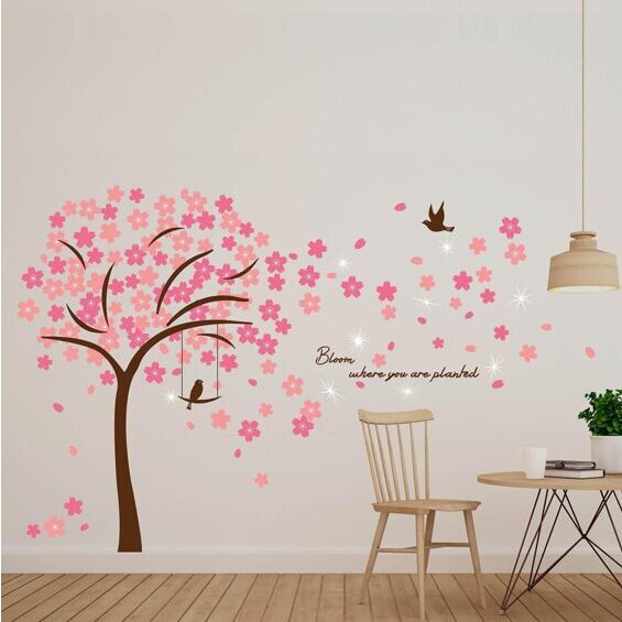 Walplus Wall Tattoo Crystal Pink Blossom Flowers with Swarovski Crystals