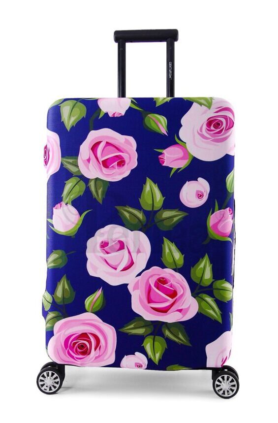 Suitcase cover Purple with Pink Roses Medium (55-60 cm)