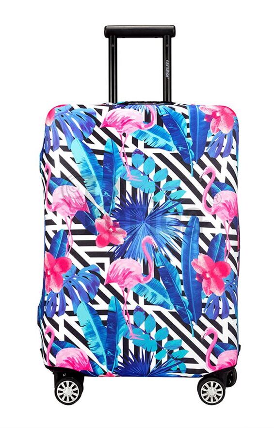 Suitcase cover Black & White Stripes Flamingo Medium (55-60 cm)